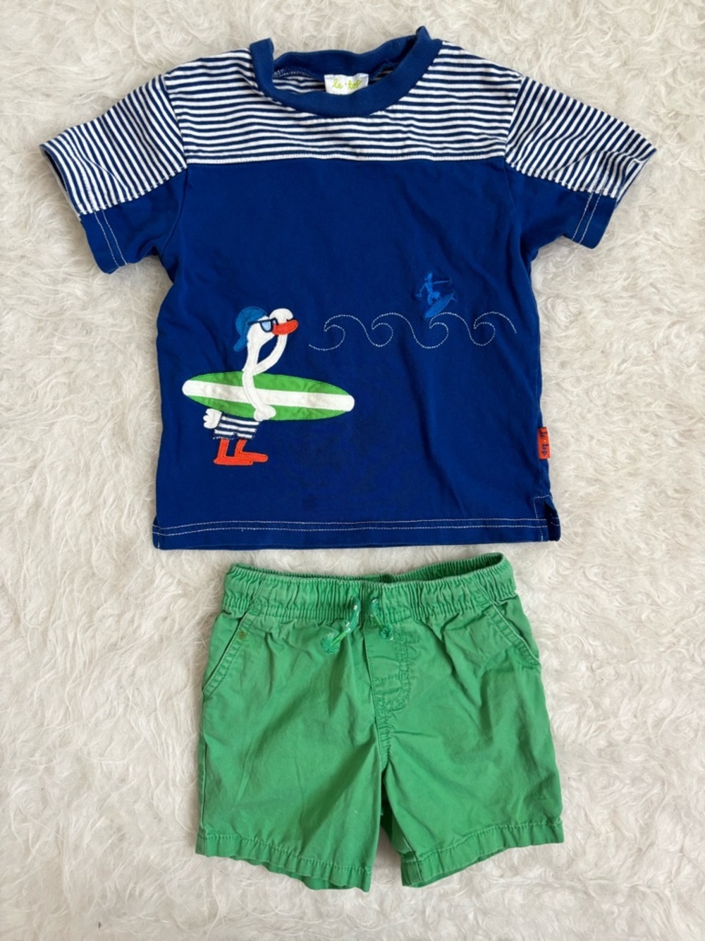 Le Top Toddler Boy Blue Coastal Surf Tee with Coordinating Preppy Board Shorts